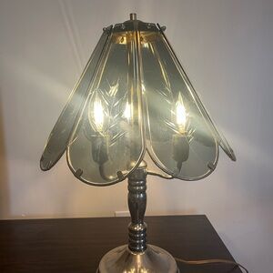 Vintage Silver Table Lamp with Etched Glass Shade